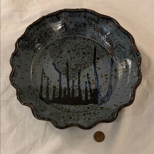 Handcrafted Ceramic Art Plate - Blue and Black
